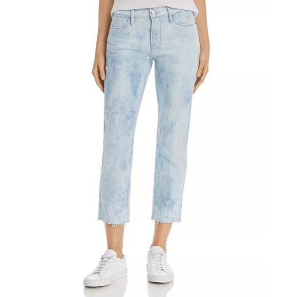 NWT Frame Le High Straight in Cloud Tie Dye Raw Hem Stretch Crop Jeans 24 - Picture 10 of 13